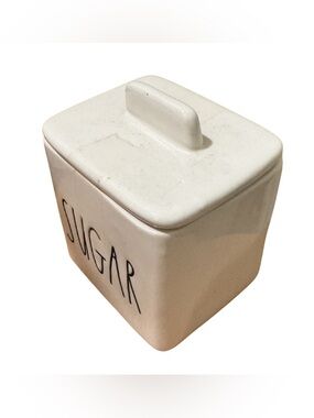 White Ceramic Sugar Canister - Hand-LetteredRae Dunn
